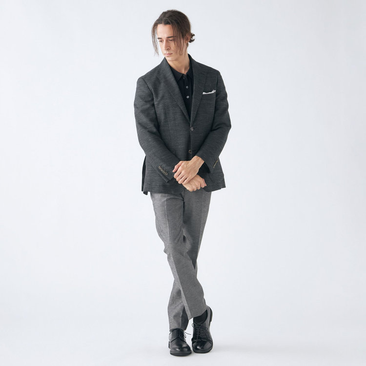 スタンリーブラッカ 【stanley blacker new york】【春夏】リネンミックス2釦シングルジャケット/カーキ×スラブ 緑濃色