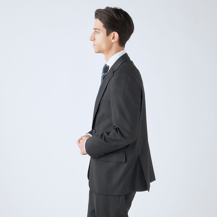 ＫＡＮＳＡＩＭＡＮ 【KANSAIMAN collection】【秋冬】2釦シングルスーツ ショートタック/グレー×ストライプ/SHOWER CLEAN/※裾上げ必要 グレー濃色