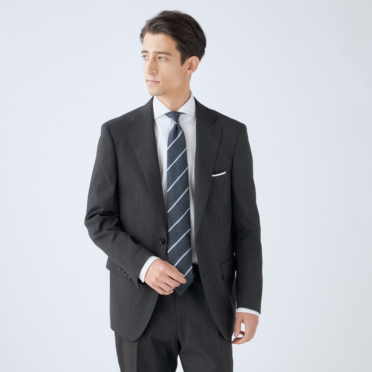 ＫＡＮＳＡＩＭＡＮ 【KANSAIMAN collection】【秋冬】2釦シングルスーツ ショートタック/グレー×ストライプ/SHOWER CLEAN/※裾上げ必要 グレー濃色