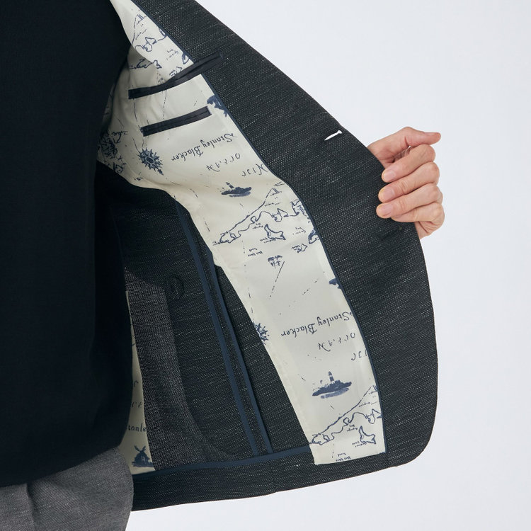 スタンリーブラッカ 【stanley blacker new york】【春夏】リネンミックス2釦シングルジャケット/カーキ×スラブ 緑濃色