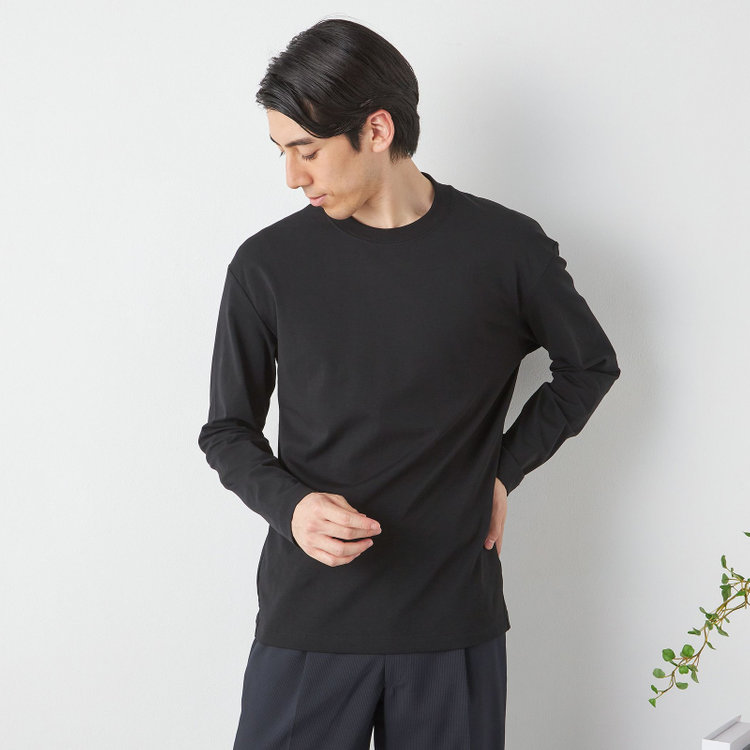 ジョンピアース 【JOHN PEARSE comfort navy】クルーネックロングTシャツ/ブラック/「吸汗速乾」「接触冷感」「UV加工」 黒