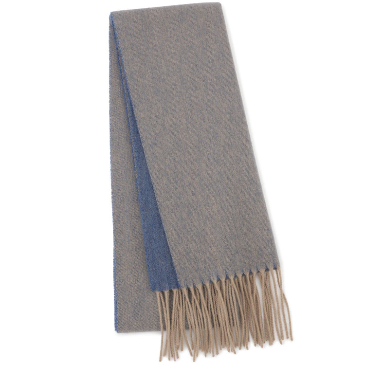 ソノタ（KONAKA用） カシミヤ100%マフラー/ブルー+ベージュ/ウォッシャブル/29.5cm×175cm 青中間