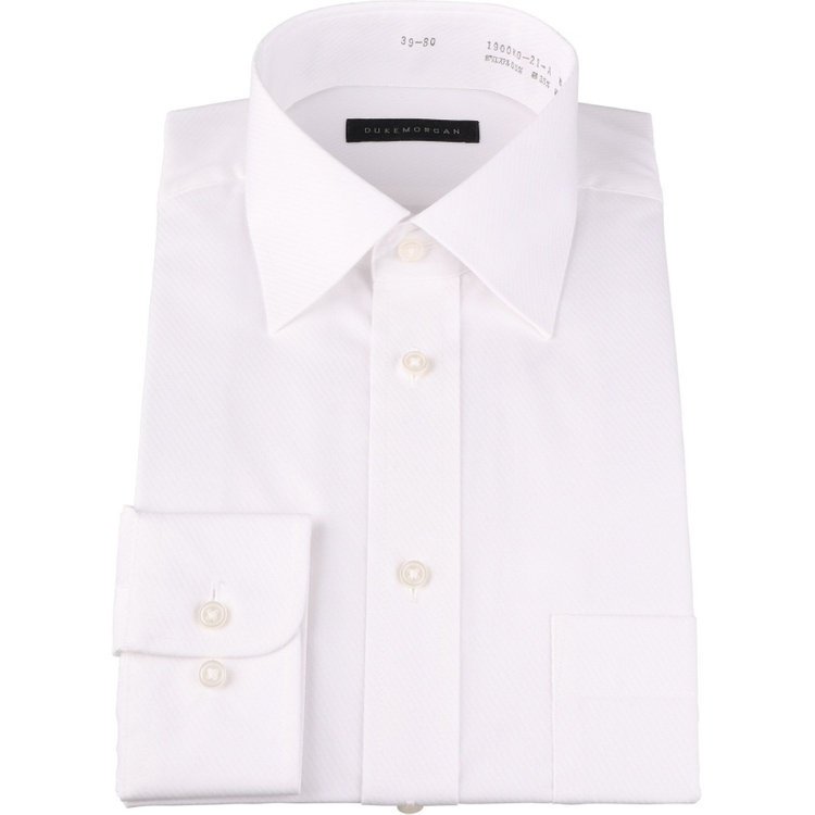 DUKEMORGAN】ワイドカラードレスシャツ/ホワイト×ドビーツイツ（1900KO 