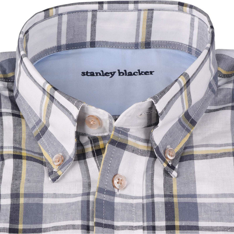 スタンリーブラッカ 【stanley blacker】【半袖】ボタンダウンシャツ/グレー＆ホワイト＆イエロー×チェック グレー系(灰)