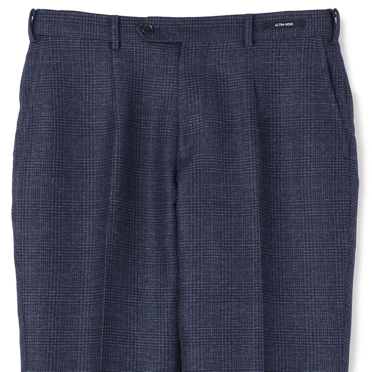 ＪＰコンフォート ネイビー 【JOHN PEARSE comfort navy】【春夏】ショートタックパンツ/ネイビー×チェック/ウエストシャーリング仕様/ULTRA MOVE/※裾上げ必要 紺中間