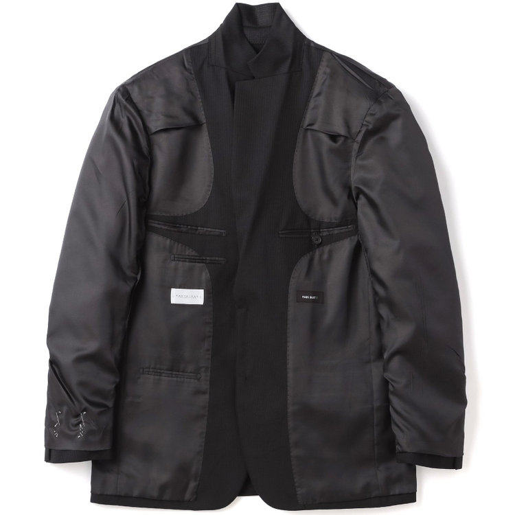 ＫＡＮＳＡＩＭＡＮ 【KANSAIMAN collection Style authentic】【秋冬】スペアパンツ付き/2釦シングルスーツ ショートタック/ブラック×シャドーストライプ/RAIN SUIT 黒