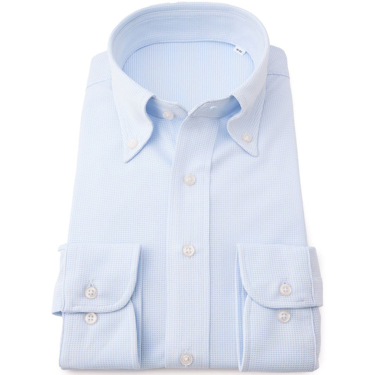 ＪＰコンフォート ネイビー 【軽涼】【JOHN PEARSE comfort navy】ボタンダウンカラーワイシャツ/ブルー×ドビー/ULTRA LIGHT SPEC/ULTRA MOVE「ニット素材」「ノーアイロン」「ストレッチ」「高通気性」 青中間