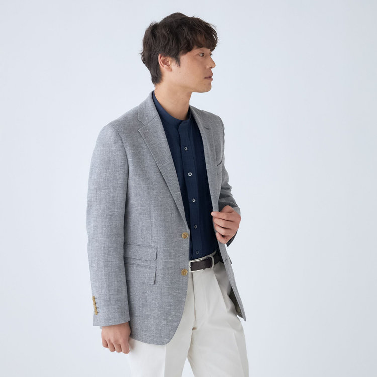 スタンリーブラッカ 【stanley blacker new york】【春夏】リネンブレンド2釦シングルジャケット/グレー グレー淡色