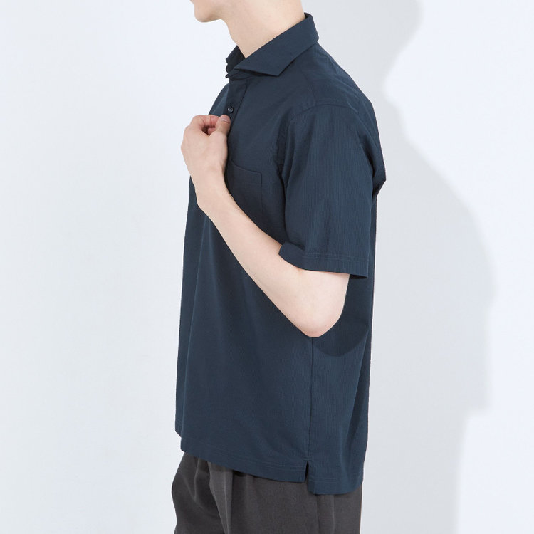 ＪＰコンフォート ネイビー 【半袖】【JOHN PEARSE comfort navy】ホリゾンタルワイドビズポロシャツ プルオーバータイプ/ネイビー×シアサッカー 紺濃色