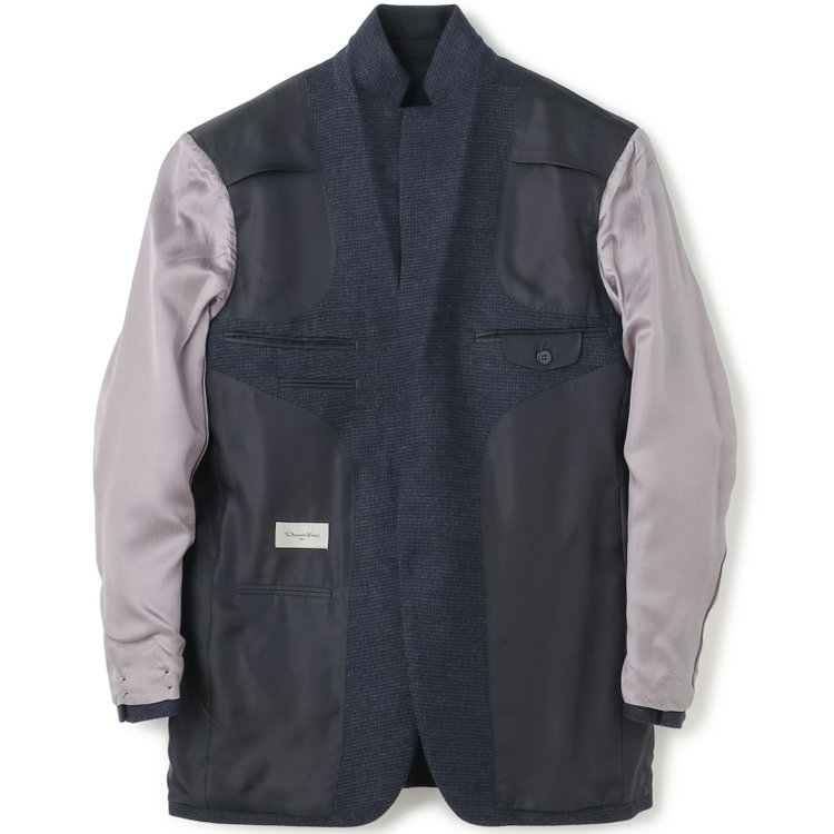 ドナートヴィンチ 【Donato Vinci Italy】【秋冬】ウール2釦シングルジャケット/ネイビー&ブラック×ハウンドトゥース/本水牛釦/Premium Quality JAPAN BISHU 紺濃色