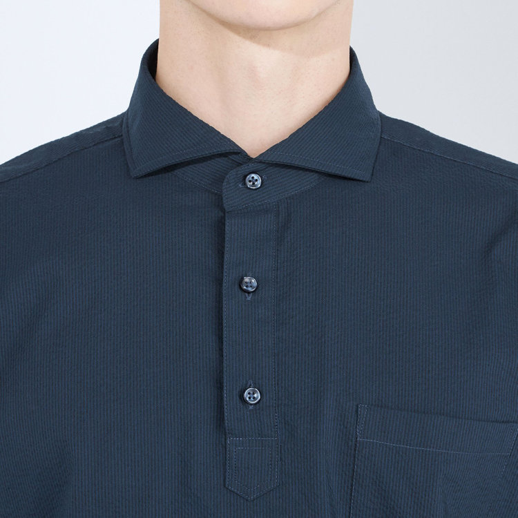 ＪＰコンフォート ネイビー 【半袖】【JOHN PEARSE comfort navy】ホリゾンタルワイドビズポロシャツ プルオーバータイプ/ネイビー×シアサッカー 紺濃色