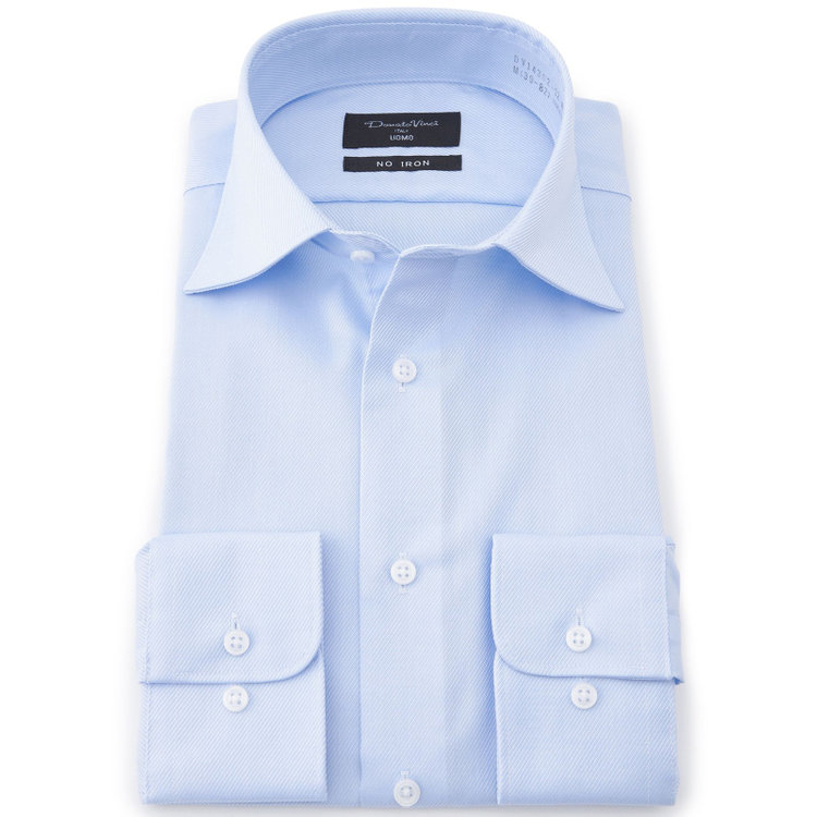 ドナートヴィンチウォモ 【Donato Vinci Italy Uomo】【スタイリッシュ】ワイドカラーワイシャツ/ブルー×ドビーツイル/「ULTRA MOVE COTTON」ノーアイロン・ストレッチ・コットン100% 青中間