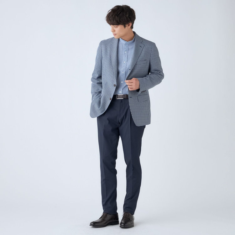 スタンリーブラッカ 【stanley blacker new york】【春夏】3釦段返りシングルジャケット/ネイビー＆サックス×ハウンドトゥース 紺中間