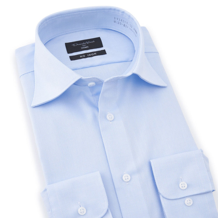 ドナートヴィンチウォモ 【Donato Vinci Italy Uomo】【スタイリッシュ】ワイドカラーワイシャツ/ブルー×ドビーツイル/「ULTRA MOVE COTTON」ノーアイロン・ストレッチ・コットン100% 青中間