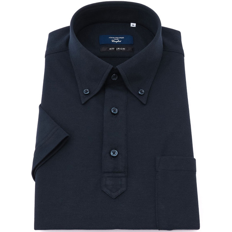 ＪＰコンフォート ネイビー 【半袖】【JOHN PEARSE comfort navy】【ノーアイロン】ボタンダウンビズポロシャツ プルオーバータイプ/ネイビー/ULTRA MOVE/ニット素材 青濃色