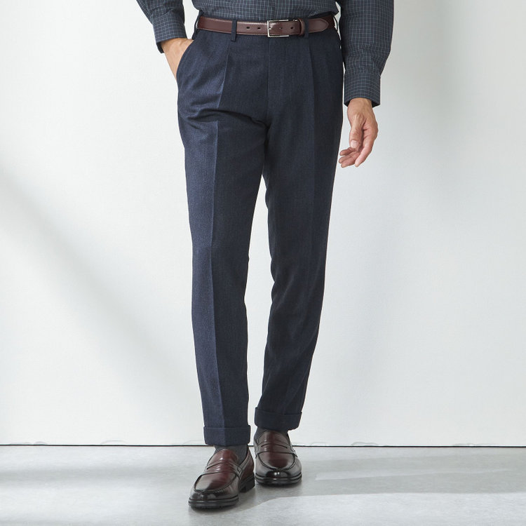 スタンリーブラッカ 【stanley blacker new york】【秋冬】ミルドヘリンボーンパンツ/※裾上げ必要 紺濃色