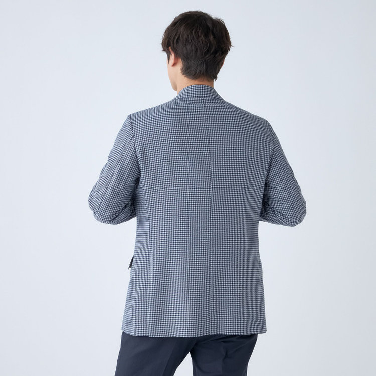 スタンリーブラッカ 【stanley blacker new york】【春夏】3釦段返りシングルジャケット/ネイビー＆サックス×ハウンドトゥース 紺中間