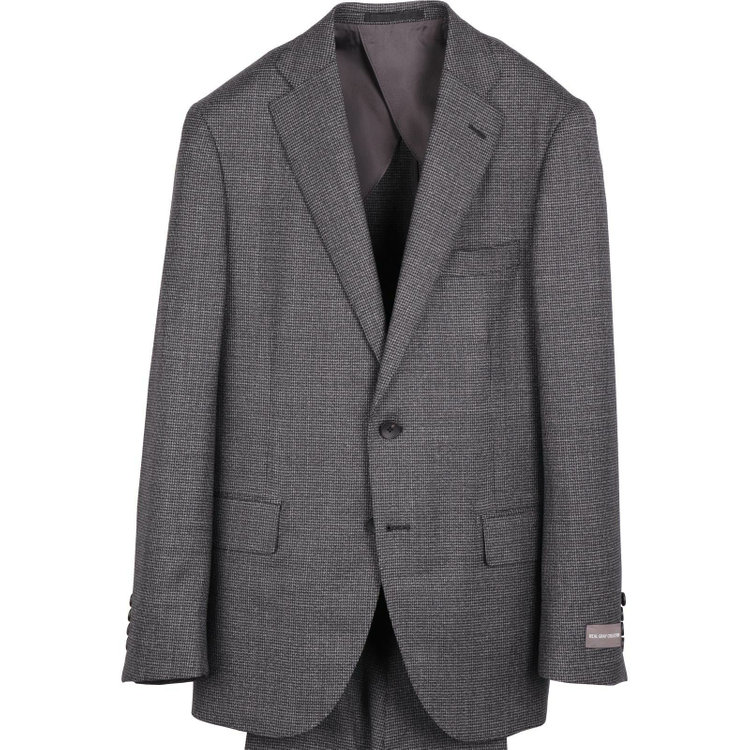 ＪＰ コンフォート 【JOHN PEARSE comfort】【秋冬】2釦シングルスーツ ショートタック/グレー×ハウンドトゥース/REAL GRAY COLLECTION/NEW ZEALAND LIMITED WOOL グレー系(灰)