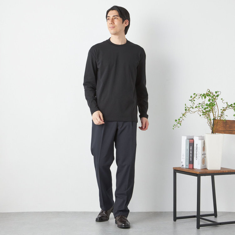 ジョンピアース 【JOHN PEARSE comfort navy】クルーネックロングTシャツ/ブラック/「吸汗速乾」「接触冷感」「UV加工」 黒