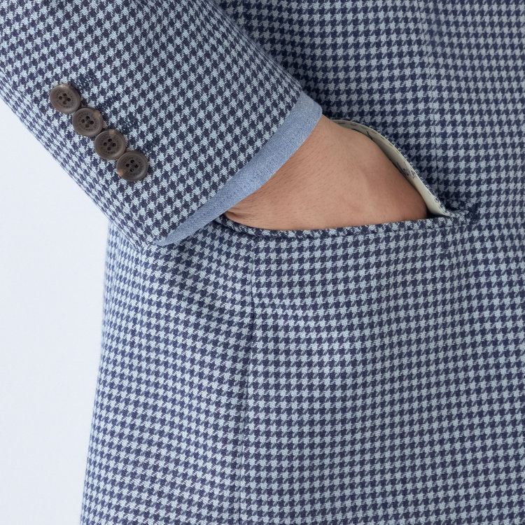 スタンリーブラッカ 【stanley blacker new york】【春夏】3釦段返りシングルジャケット/ネイビー＆サックス×ハウンドトゥース 紺中間