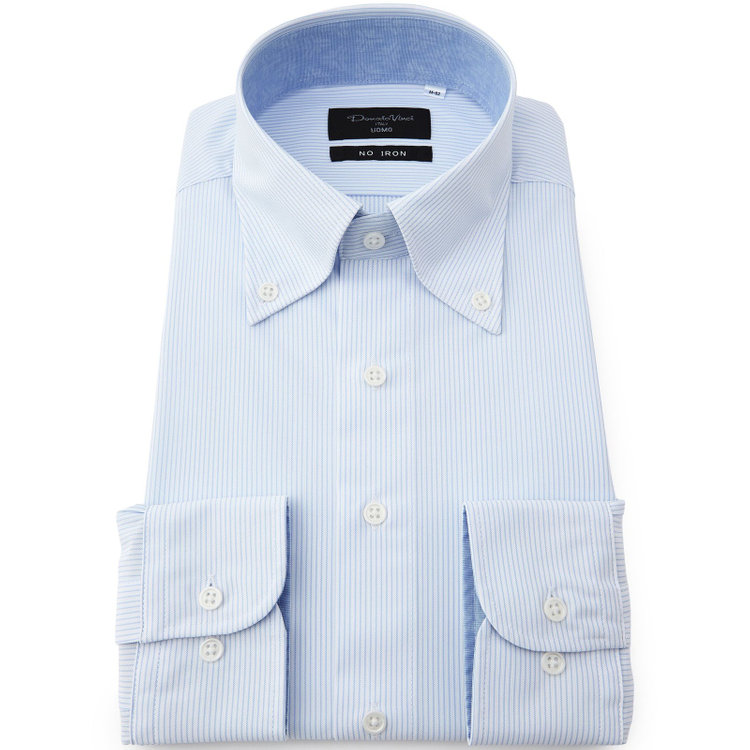ドナートヴィンチウォモ 【FREEZETECH 氷撃：酷暑対策シャツ】【Donato Vinci Italy Uomo】【STYLISH】ボタンダウンカラーワイシャツ/ホワイト×ブルーストライプ/襟袖裏別布/ULTRA MOVE/ノーアイロン・ストレッチ・高通気性 青中間
