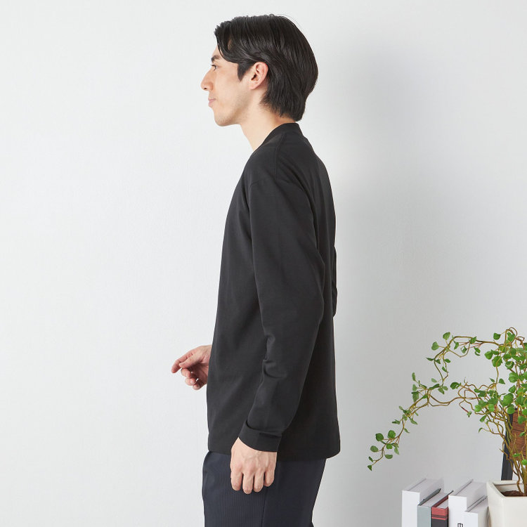 ジョンピアース 【JOHN PEARSE comfort navy】クルーネックロングTシャツ/ブラック/「吸汗速乾」「接触冷感」「UV加工」 黒
