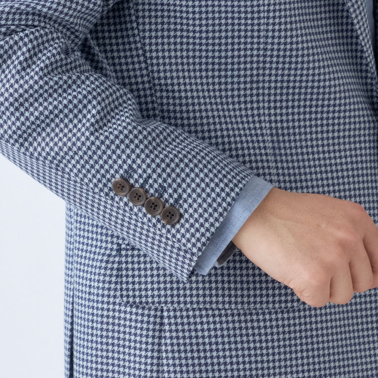 スタンリーブラッカ 【stanley blacker new york】【春夏】3釦段返りシングルジャケット/ネイビー＆サックス×ハウンドトゥース 紺中間