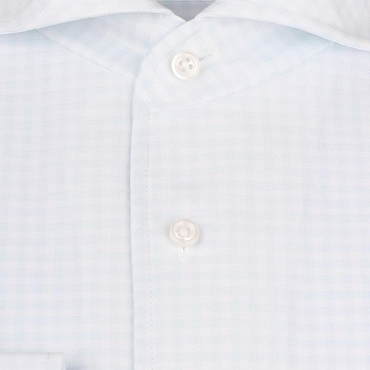 KONAKA　アウトレット 【WEB限定/OUTLET/汚れ・キズ等有】【JOHN PEARSE comfort navy】【ノーアイロン】ホリゾンタルワイドワンピースカラードレスワイシャツ/ホワイト＆サックス×チェック/ULTRA MOVE/ニット素材 ブルー系(青)