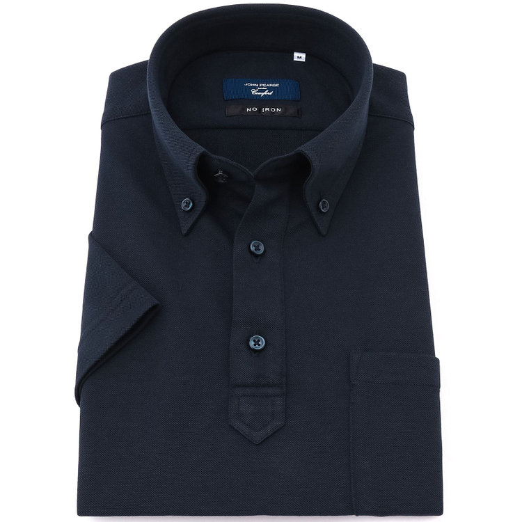 ＪＰコンフォート ネイビー 【半袖】【JOHN PEARSE comfort navy】【ノーアイロン】ボタンダウンビズポロシャツ プルオーバータイプ/ネイビー/ULTRA MOVE/ニット素材 青濃色