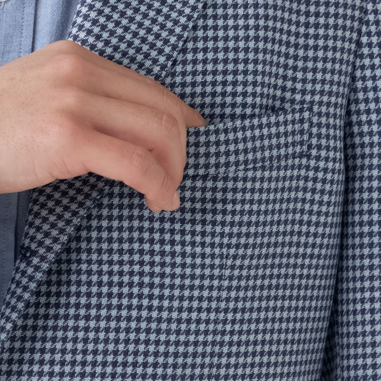 スタンリーブラッカ 【stanley blacker new york】【春夏】3釦段返りシングルジャケット/ネイビー＆サックス×ハウンドトゥース 紺中間