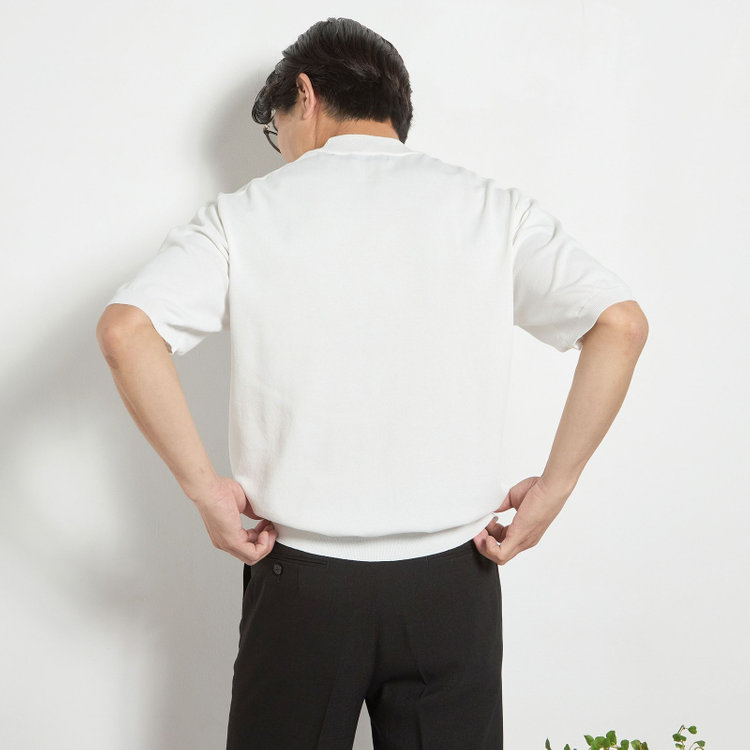 ジョンピアース 【JOHN PEARSE comfort navy】【半袖】ニットTシャツ/ホワイト 白