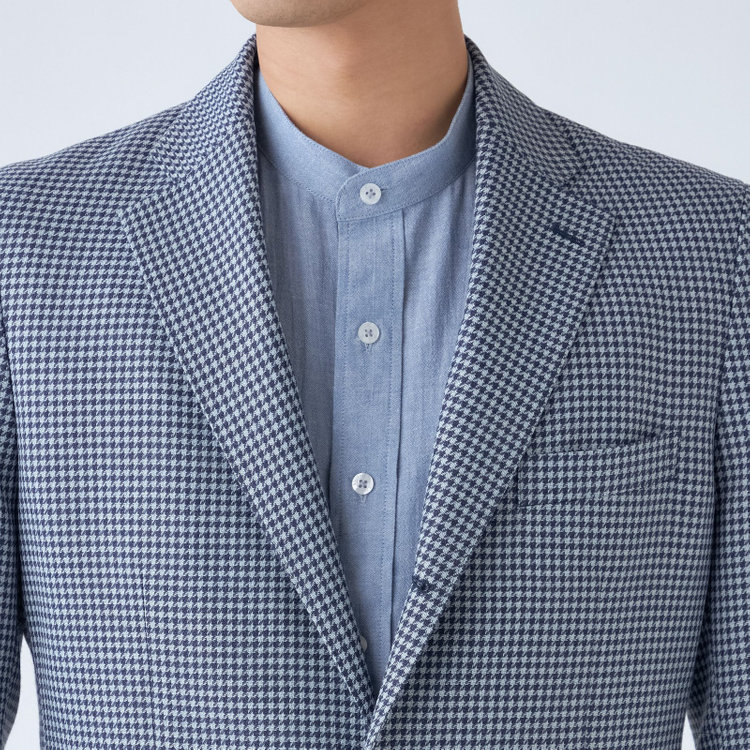 スタンリーブラッカ 【stanley blacker new york】【春夏】3釦段返りシングルジャケット/ネイビー＆サックス×ハウンドトゥース 紺中間