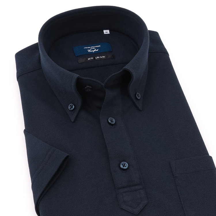 ＪＰコンフォート ネイビー 【半袖】【JOHN PEARSE comfort navy】【ノーアイロン】ボタンダウンビズポロシャツ プルオーバータイプ/ネイビー/ULTRA MOVE/ニット素材 青濃色