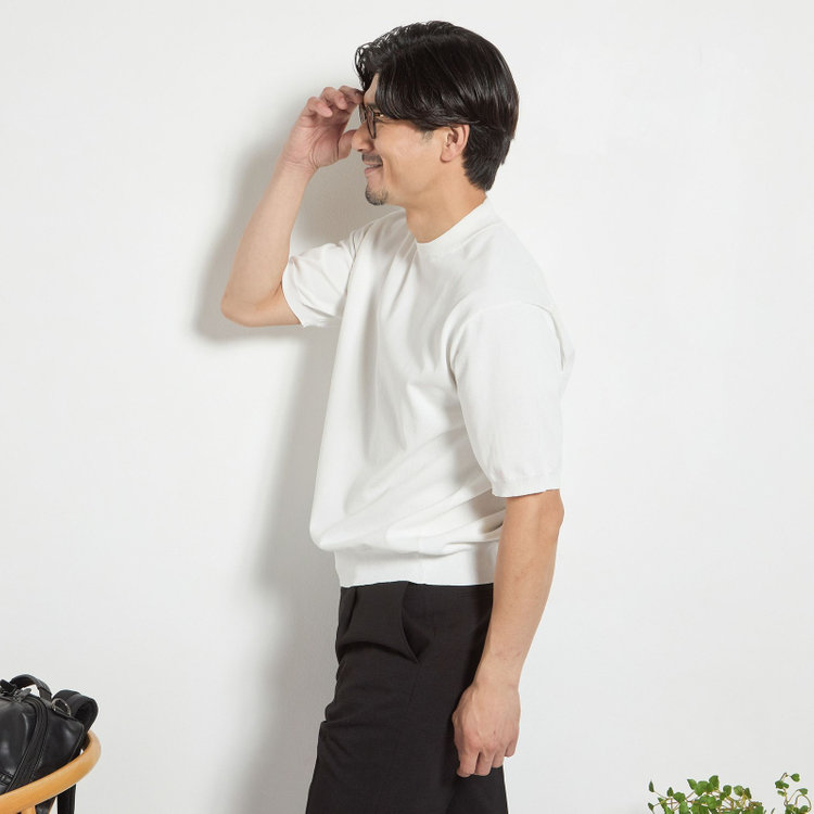 ジョンピアース 【JOHN PEARSE comfort navy】【半袖】ニットTシャツ/ホワイト 白