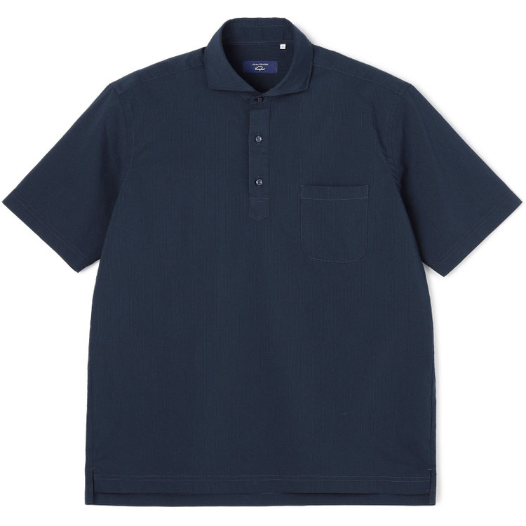 ＪＰコンフォート ネイビー 【半袖】【JOHN PEARSE comfort navy】ホリゾンタルワイドビズポロシャツ プルオーバータイプ/ネイビー×シアサッカー 紺濃色