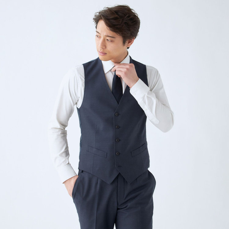 ＪＰ コンフォート 【JOHN PEARSE comfort】【年間】7WAY コーディネイトパンツ付き/2釦シングルスリーピーススーツ ショートタック/ネイビー×ソリッド+グレーパンツ/ウエストシャーリング/ウォッシャブル/ストレッチ/ULTRA MOVEM/※裾上げ必要 紺中間