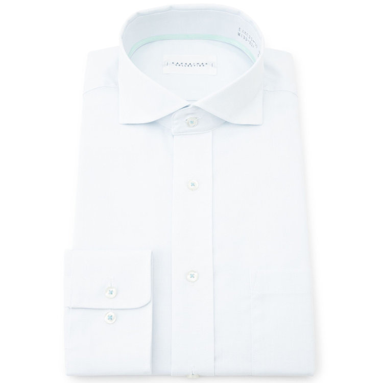 KONAKA　アウトレット 【WEB限定/OUTLET/汚れ・キズ等有】【パーソナルカラーシャツ】【KANSAIMAN collection】【形態安定】【スタイリッシュシルエット】ワイドカラースナップダウンワイシャツ/ペールトーンサックス 青淡色