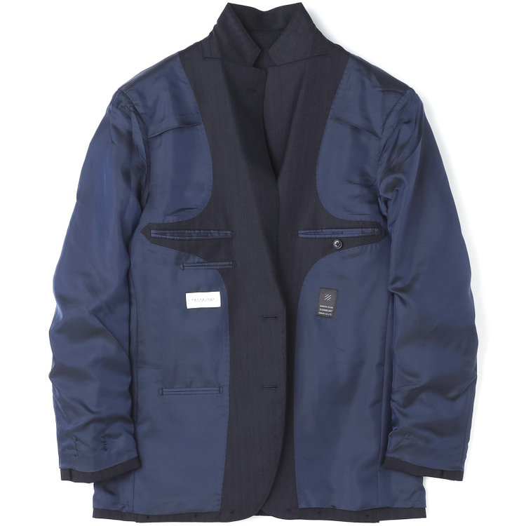ＫＡＮＳＡＩＭＡＮ 【KANSAIMAN collection】【秋冬】2釦シングルスーツ ショートタック/ネイビー×ストライプ/REAL NAVY COLLECTION/NEW ZEALAND WOOL SHOWER CLEAN/SustainaBee Wool 紺中間