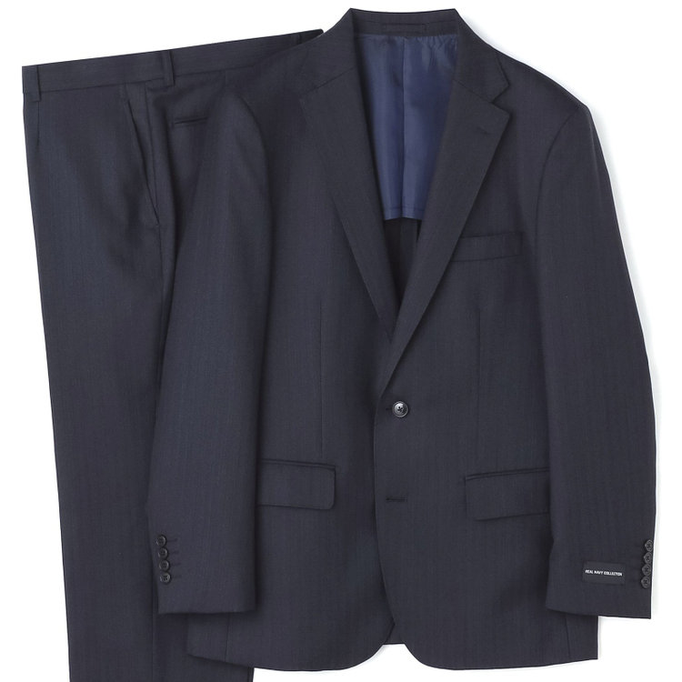 ＫＡＮＳＡＩＭＡＮ 【KANSAIMAN collection】【秋冬】2釦シングルスーツ ショートタック/ネイビー×ストライプ/REAL NAVY COLLECTION/NEW ZEALAND WOOL SHOWER CLEAN/SustainaBee Wool 紺中間