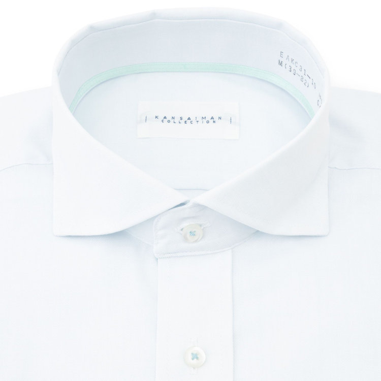 KONAKA　アウトレット 【WEB限定/OUTLET/汚れ・キズ等有】【パーソナルカラーシャツ】【KANSAIMAN collection】【形態安定】【スタイリッシュシルエット】ワイドカラースナップダウンワイシャツ/ペールトーンサックス 青淡色