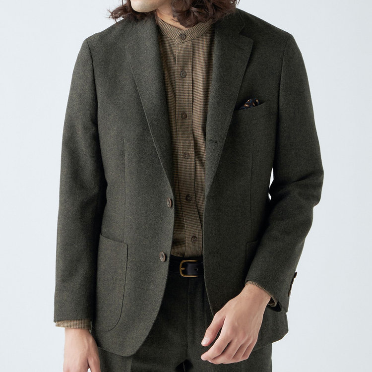 スタンリーブラッカ 【stanley blacker new york】【秋冬】ガンクラブチェックバンドカラーシャツ 茶淡色