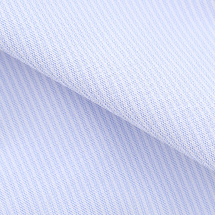 ジョンピアース 【JOHN PEARSE White】【ノーアイロン】ボタンダウンドレスワイシャツ/ブルー×ストライプ/釦付糸：ネイビー/ULTRA MOVE/ニット素材 青濃色
