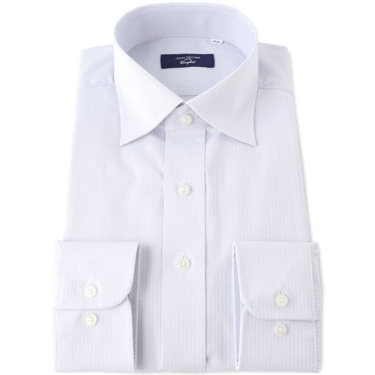 ＪＰコンフォート ネイビー 【JOHN PEARSE comfort navy】【STYLISH】【形態安定】ワイドカラーワイシャツ/グレー×ドビーストライプ グレー中間