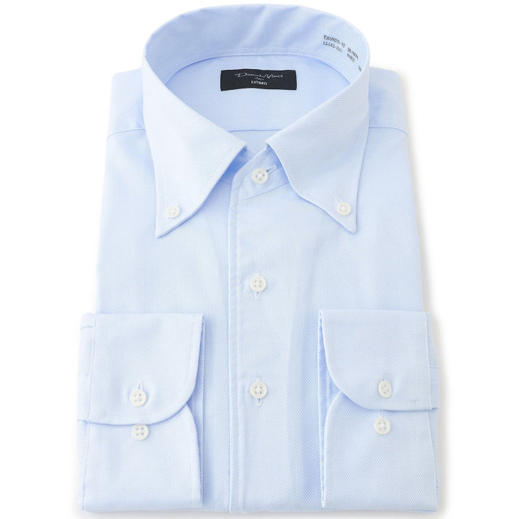 ドナートヴィンチウォモ 【Donato Vinci Italy Uomo】【STYLISH】【形態安定】【綿100％】ワンピースカラーボタンダウンワイシャツ/ブルー×ドビー 青淡色