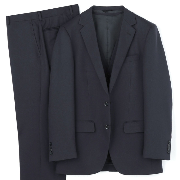 ＵＮＰＲＥＳＳＵＲＥ 【Unpressure】【年間】スリーピース2釦シングルスーツ 0タック/ネイビー×シャドーツイル/ウォッシャブルパンツ/※裾直し必要 紺濃色