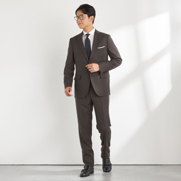 ＪＰ コンフォート 【THE 神 SUIT】【JOHN PEARSE comfort】【秋冬】2釦シングルスーツ ショートタック/ブラウン/ウエストムーブ/REDA ACTIVE/NEW ZEALAND MERINO/SHOWER CLEAN/※裾上げ必要 茶中間