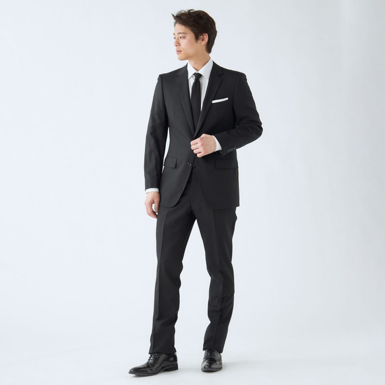 ＪＰセレクトライン 【JOHN PEARSE Black SELECT LINE】【年間】スペアパンツ付き/2釦シングルスーツ 0タック/ブラック×ソリッド/※裾上げ必要 黒