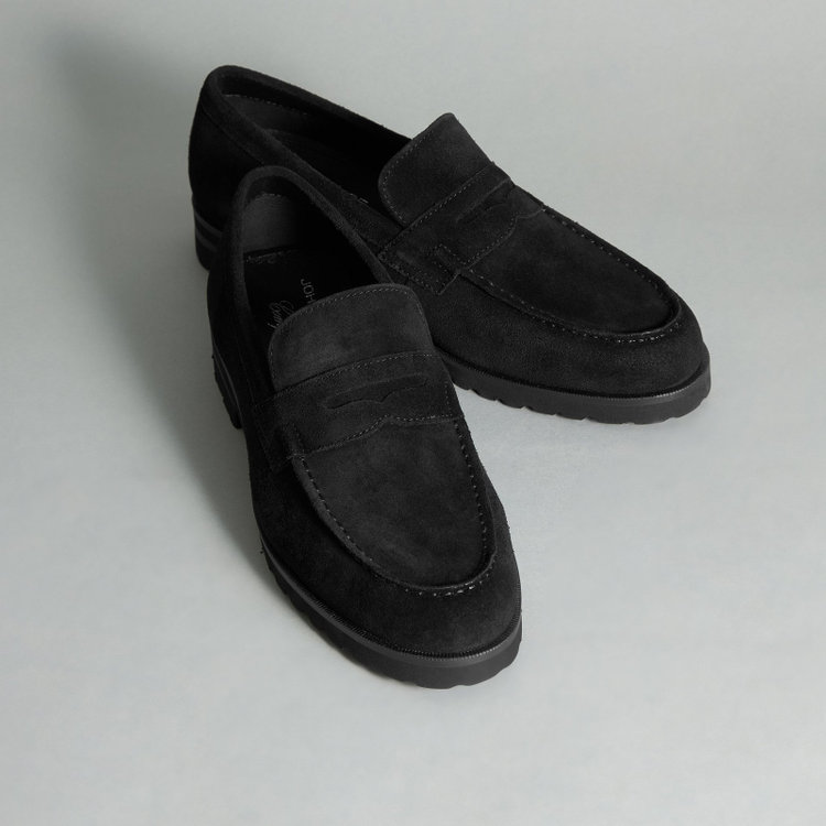 【JOHN PEARSE comfort】ペニーローファー/ブラック/LWG認証キップレザー※スエード/ セメント製法　