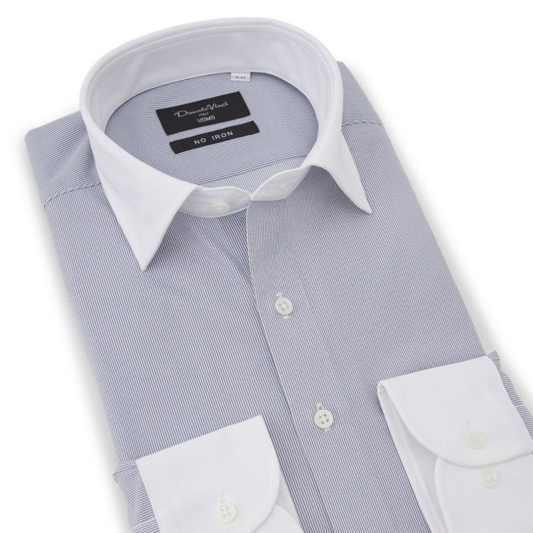 ドナートヴィンチウォモ 【Donato Vinci Italy Uomo】【ノーアイロン】クレリックワイドカラーワイシャツ/ネイビー×ストライプ/ULTRA MOVE/オイルガード/ニット素材 紺中間