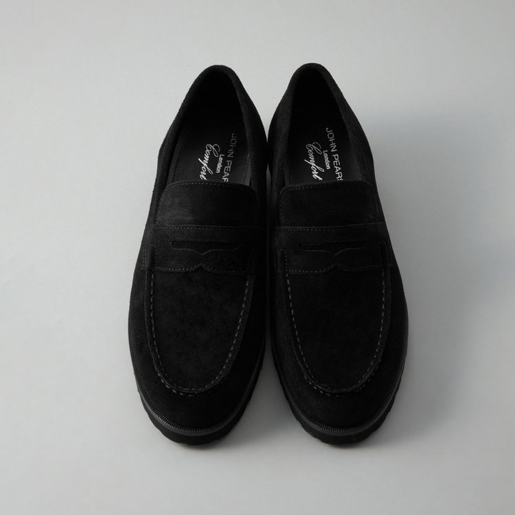 ジョンピアース 【JOHN PEARSE comfort】ペニーローファー/ブラック/LWG認証キップレザー※スエード/ セメント製法　 黒